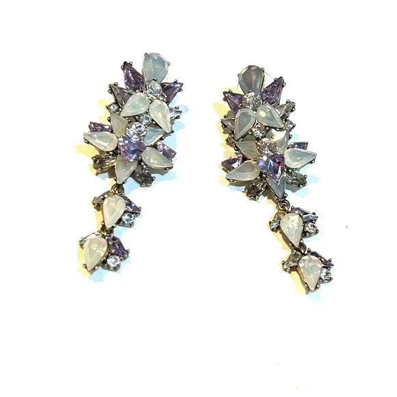 Bauble Bar Sparkling Crystal Long Drop Earrings Costume Jewelry - Picture 4 of 5